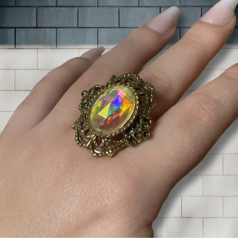 Ring | Rainbow Prism Czech Glass on Gold